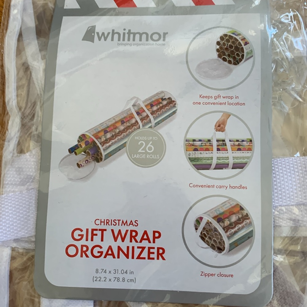 🎁NWT Whitmor Gift Wrap Storage Organizer Christmas 26 Lg Rolls Zip Close